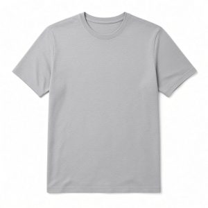 t-shirt-cinza-homem-flat-lay T-shirt cinza heather de manga curta para homem em flat lay isolado sobre fundo branco, produto completo
