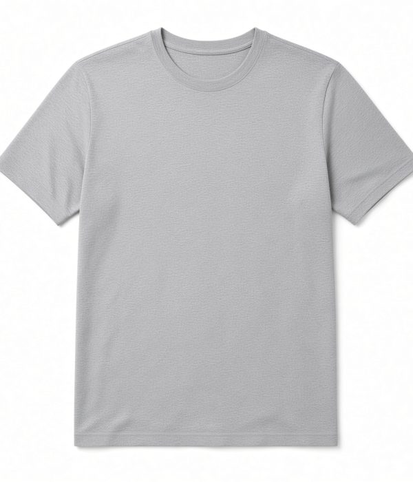 T-shirt cinza heather de manga curta para homem em flat lay isolado sobre fundo branco, produto completo